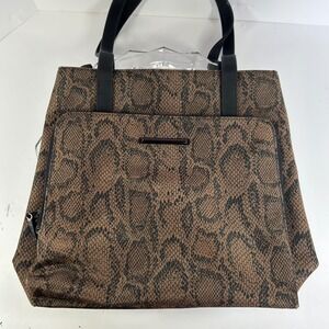 Worthington Tote Bag Brown Black Snakeskin‎ Print Zipper Closure Purse